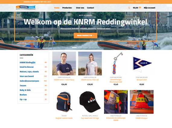 Screenshot van de webshop van de KNRM
